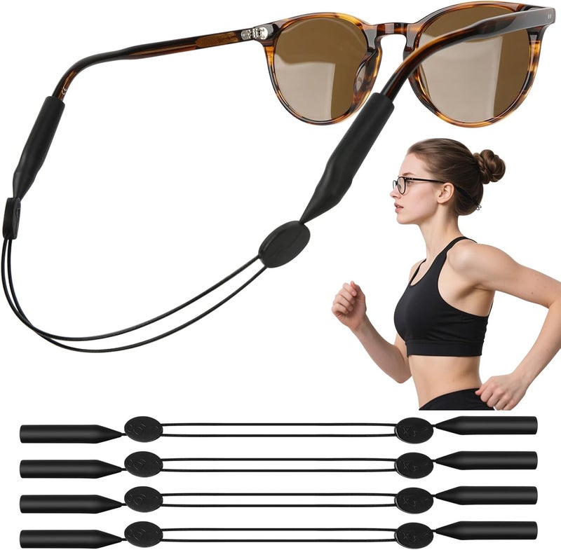 Coikcer 4 Pack Glasses Strap, Adjustable Anti-Slip No-Tail Sunglasses Strap, Sports Eyeglasses Straps & Eyewear Retainers for Running Fitness Reading, Neck Chain Cord for Men and Women - Black - Image 1